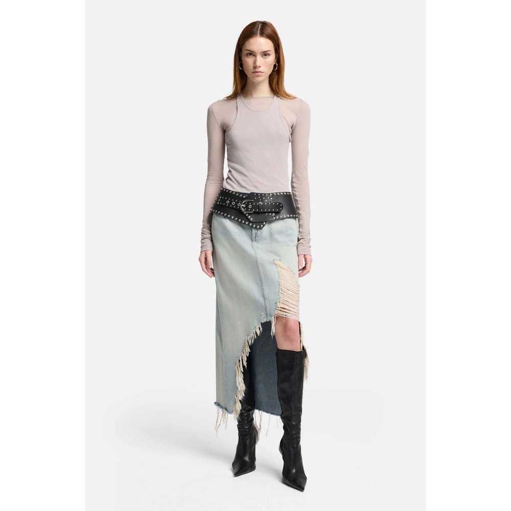 7 For All Mankind Distressed Asymmetrical Denim Maxi Skirt Size 27 - Picture 10 of 13